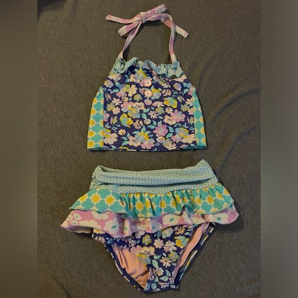 Wild Flowers Floral Two Piece Boutique Halter Bikini Swimsuit Toddler Girl 4 - Picture 1 of 3